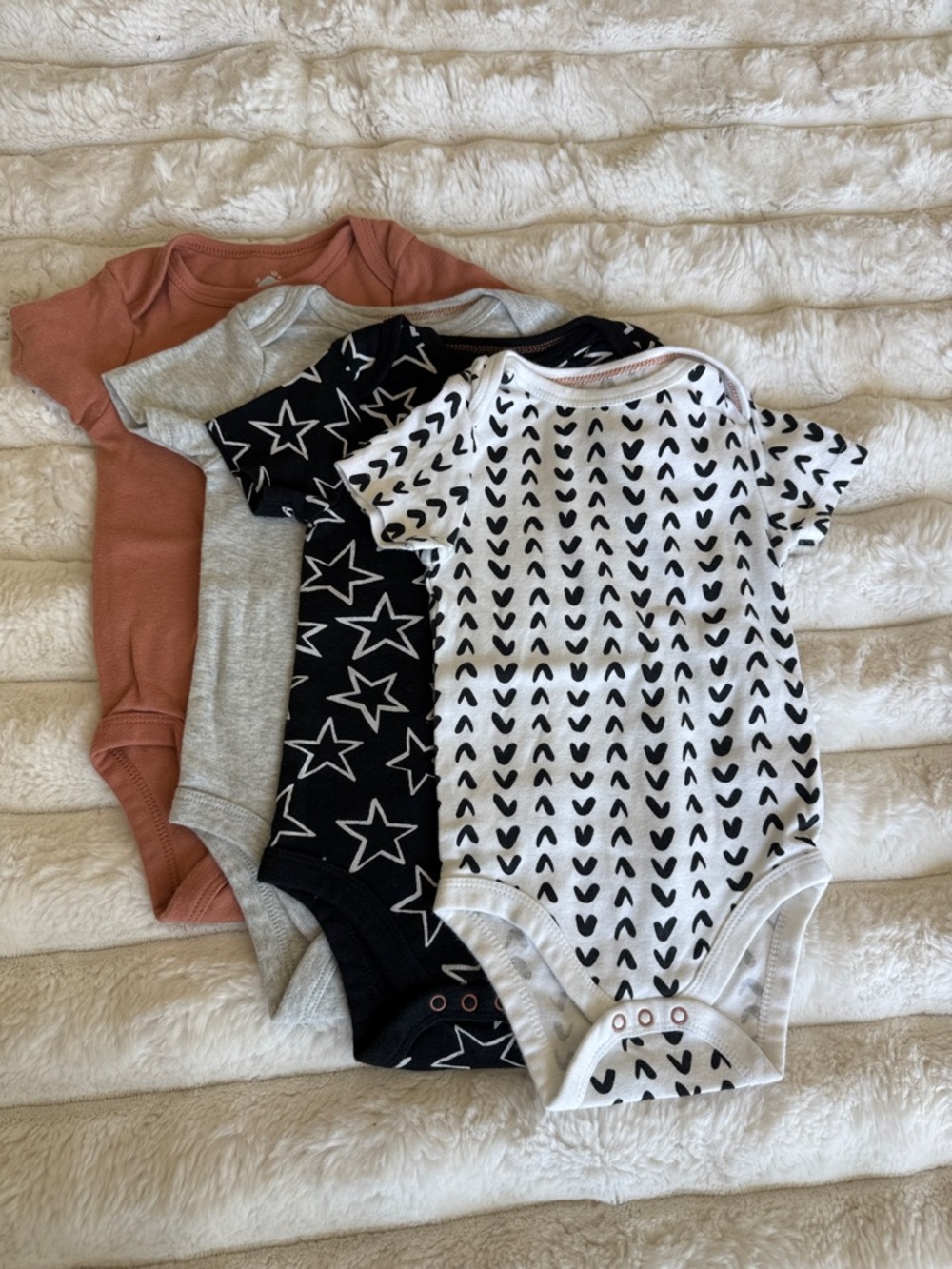 Kids 4-Pack Short-Sleeve Onesies - White, Black, Gray, Rust